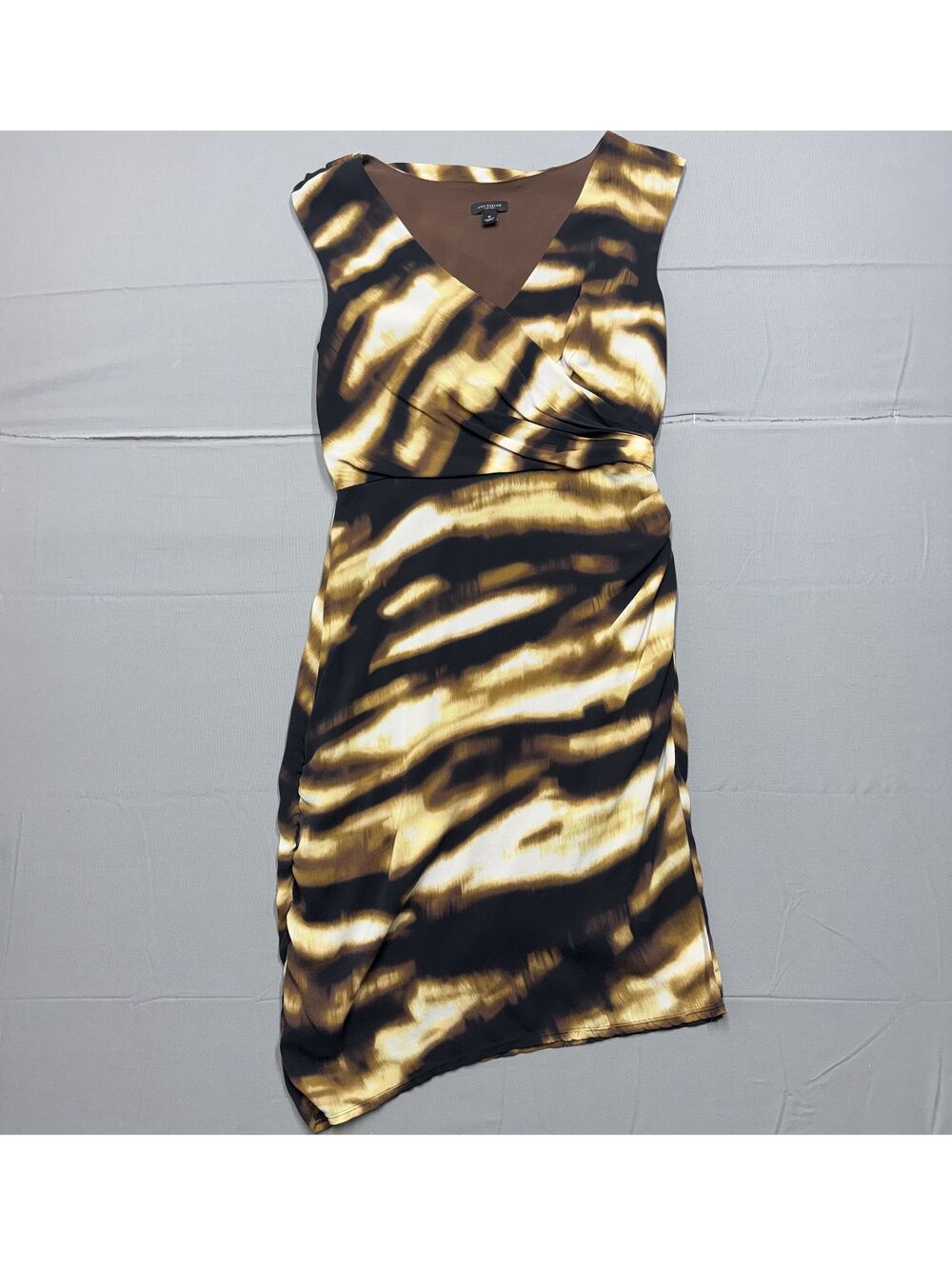 Ann Taylor Womens Dress Size 6 Brown Black Animal Print Silk Blend Sleeveless